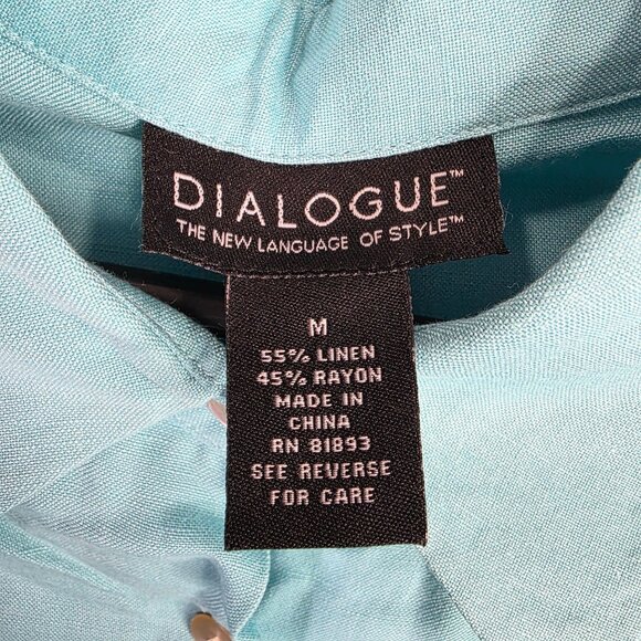 Womens Dialogue Blue Linen Rayon Blend Shirt Button Up Long Sleeve Size M - Picture 2 of 7